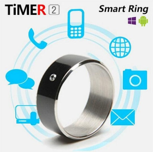 Smart ring with icons representing functions on a white background
