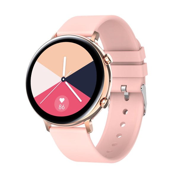 Smartwatch with a pink strap on a white background