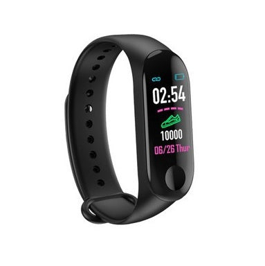 Black fitness tracker on a white background